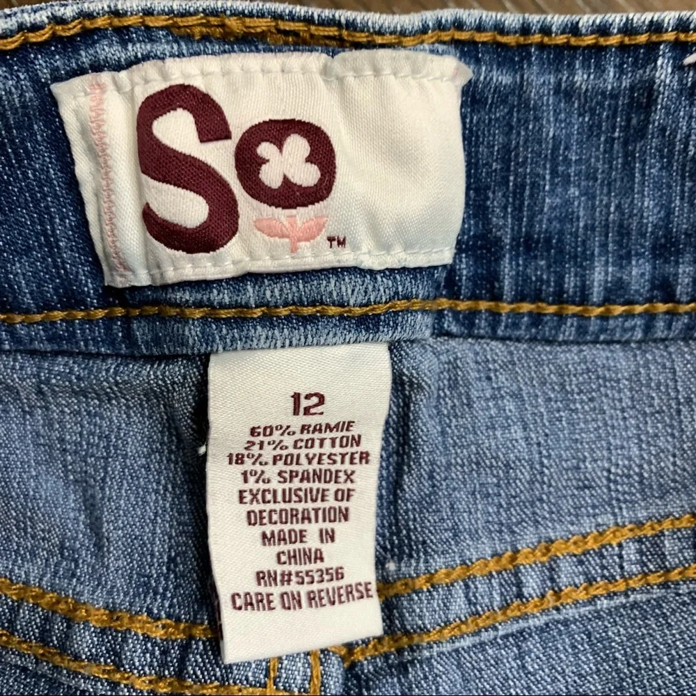 SO distressed denim embroidered Bermuda shorts Size 12